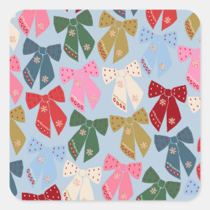 Kerstbogen Coquette Blauw Vierkante Sticker