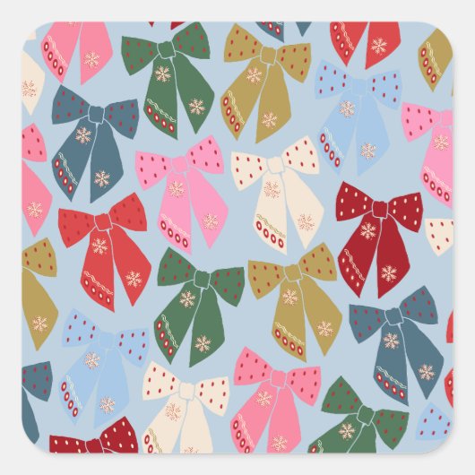 Kerstbogen Coquette Blauw Vierkante Sticker (Voorkant)