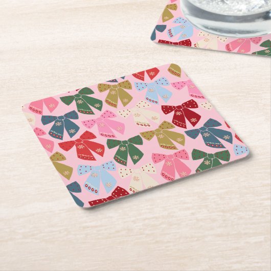 Kerstbogen Coquette Roze Kartonnen Onderzetters (Schuin)