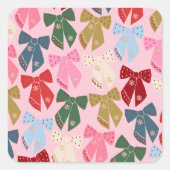 Kerstbogen Coquette Roze Vierkante Sticker (Voorkant)