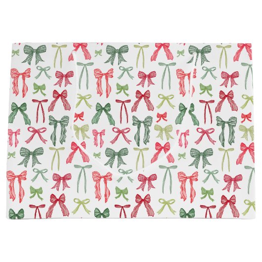 Kerstbogen en linten groen en rood groot cadeauzakje (Voorkant)