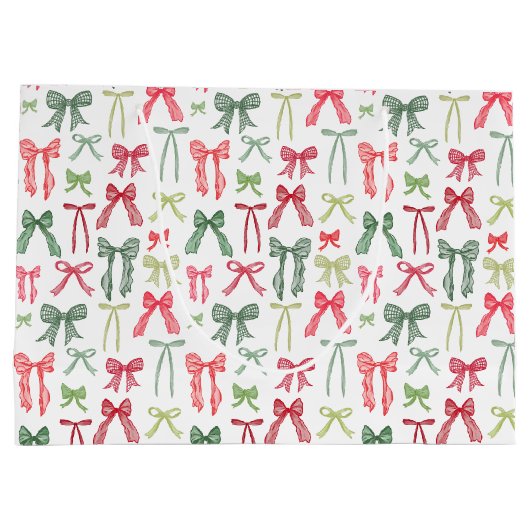 Kerstbogen en linten groen en rood groot cadeauzakje (Achterkant)