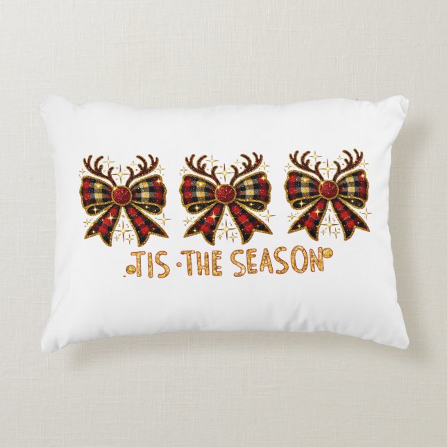Kerstbogen Plaid Bows Red Accent Kussen (Voorkant)