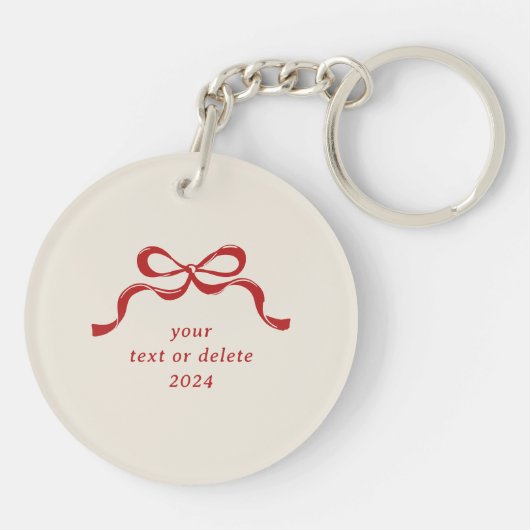 Kerstbogen Retro Vakantie Premium Rode Foto Sleutelhanger (Achterkant)