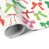 Kerstbogen Rood Groen Roze op crème Cadeaupapier (Rol Hoek)