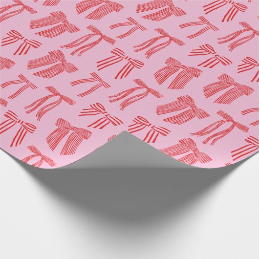 Kerstbogen roze rood gestreepte Coquette Cadeaupapier (Hoek)