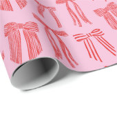 Kerstbogen roze rood gestreepte Coquette Cadeaupapier (Rol Hoek)
