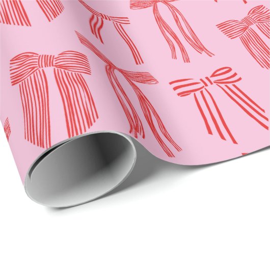 Kerstbogen roze rood gestreepte Coquette Cadeaupapier (Rol Hoek)