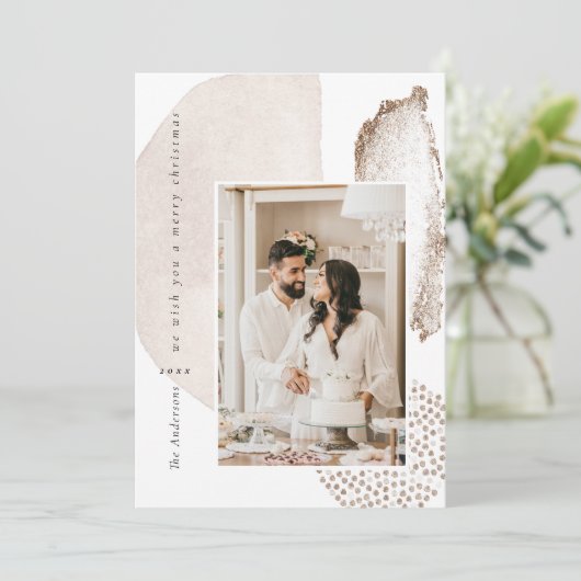 Kerstboho Modern Geometric Photo Holiday Card Feestdagenkaart (Staand voorkant)