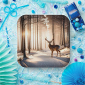 Kerstbok in het winterbos papieren bordje (Feest)