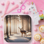 Kerstbok in het winterbos papieren bordje (Feest)