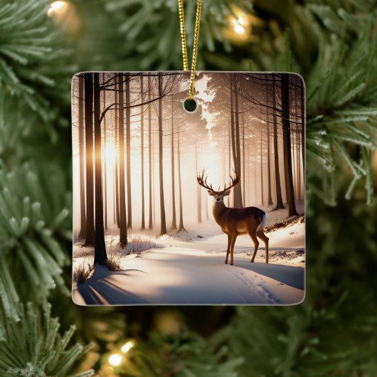 Kerstbok in winterbos keramisch ornament (Boom)