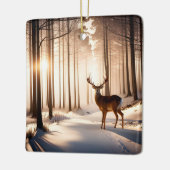 Kerstbok in winterbos keramisch ornament (Links)