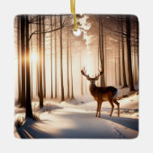 Kerstbok in winterbos keramisch ornament (Voorkant)