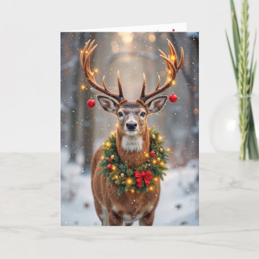 Kerstbok Met een Lichtkrans Kaart (Voorkant)