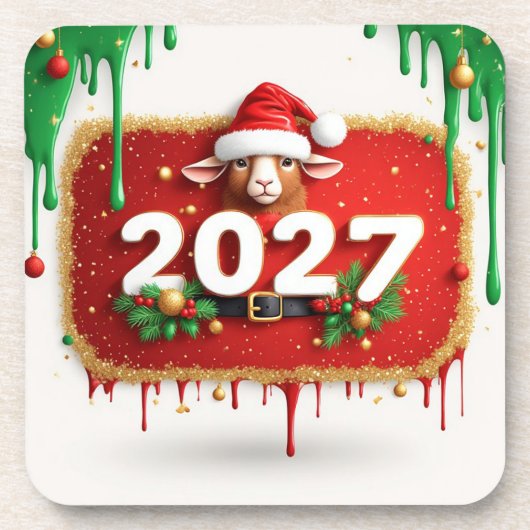 Kerstbok met Hulstkrans Bier Onderzetter (Voorkant)