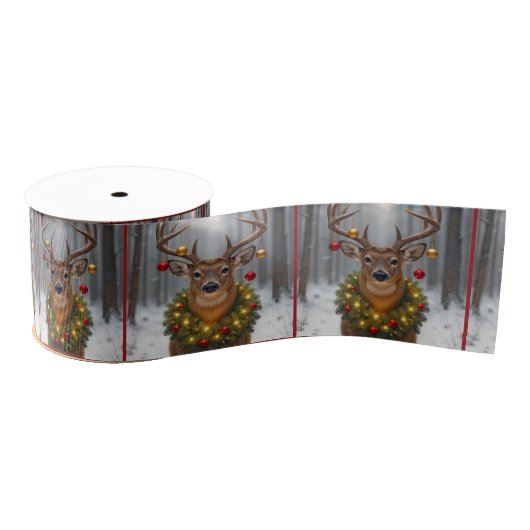 Kerstbok met krans grosgrain lint (Spoel)