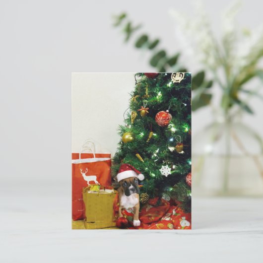 kerstbokspuppy feestdagenkaart (Staand voorkant)