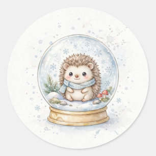 Kerstbol met egel ronde sticker