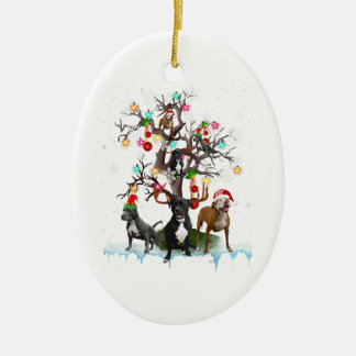 Kerstbol op het Hondenliefhebber Santa Pitbull-bom Keramisch Ornament