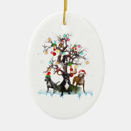 Kerstbol op het Hondenliefhebber Santa Pitbull-bom Keramisch Ornament (Voorkant)