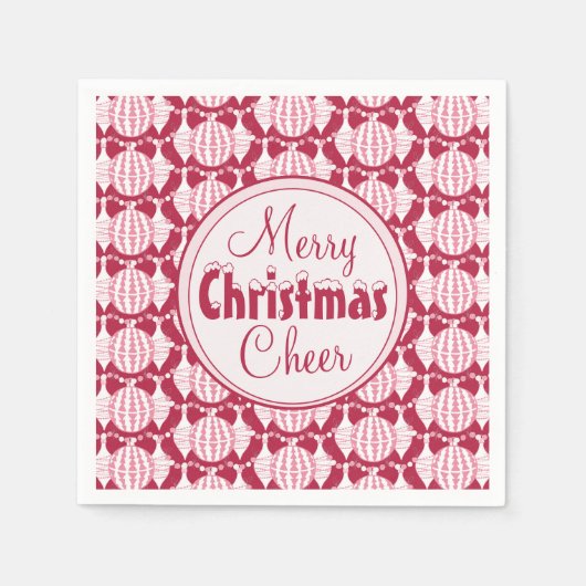 Kerstbollen met besneeuwde lettertype Rood & Wit Servet (Voorkant)