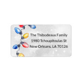 Kerstbollen, slingerlichtjes, retouradres etiket (Voorkant)