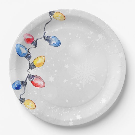 Kerstbollen, Strijklichten, Vakantie Papieren Bordje (Voorkant)