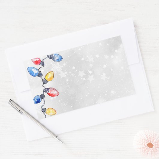 Kerstbollen, Strijklichten, Vakantie Verzending Rechthoekige Sticker (Envelop)
