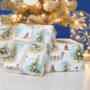 Kerstbomen aan het strand cadeaupapier