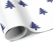 Kerstbomen, alleen wit en blauw, minimalistisch cadeaupapier (Rol Hoek)