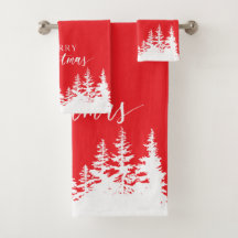 Kerstbomen Bad Handdoek Set Rood en Wit
