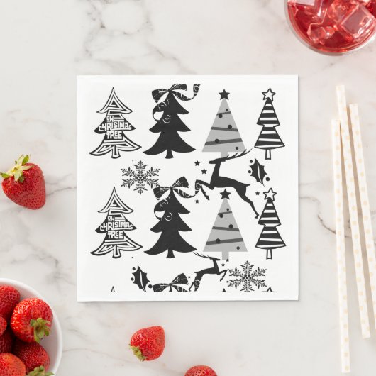 Kerstbomen Balck en White Paper Napkins Servet (Insitu)