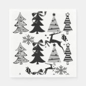 Kerstbomen Balck en White Paper Napkins Servet (Voorkant)
