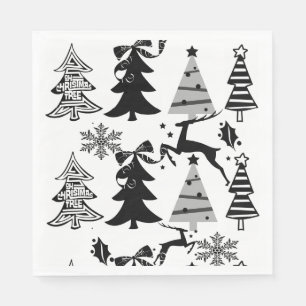 Kerstbomen Balck en White Paper Napkins Servet
