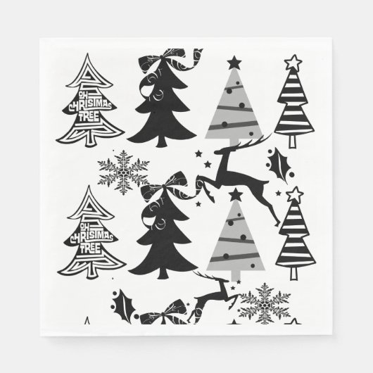 Kerstbomen Balck en White Paper Napkins Servet (Voorkant)