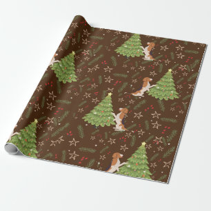 Kerstbomen & Beagle Hondenpatroon op maat Cadeaupapier