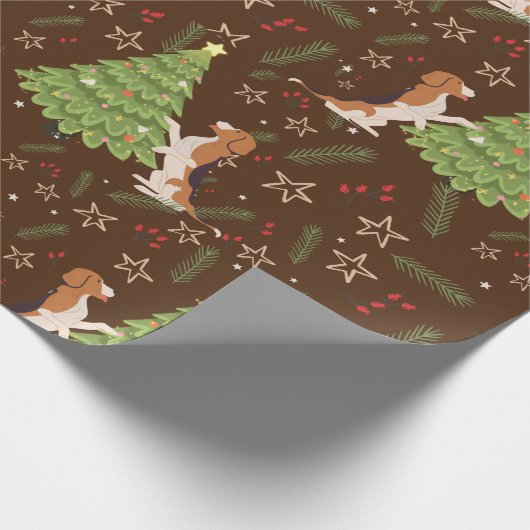 Kerstbomen & Beagle Hondenpatroon op maat Cadeaupapier (Hoek)