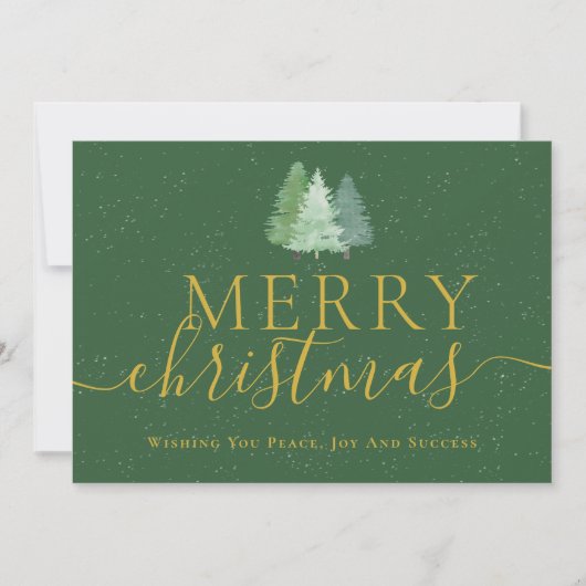 Kerstbomen Bedrijfslogo Gouden Script Feestdagenkaart (Voorkant)