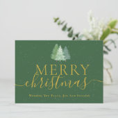 Kerstbomen Bedrijfslogo Gouden Script Feestdagenkaart (Staand voorkant)