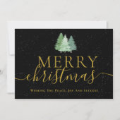 Kerstbomen Bedrijfslogo Gouden Script Feestdagenkaart (Voorkant)