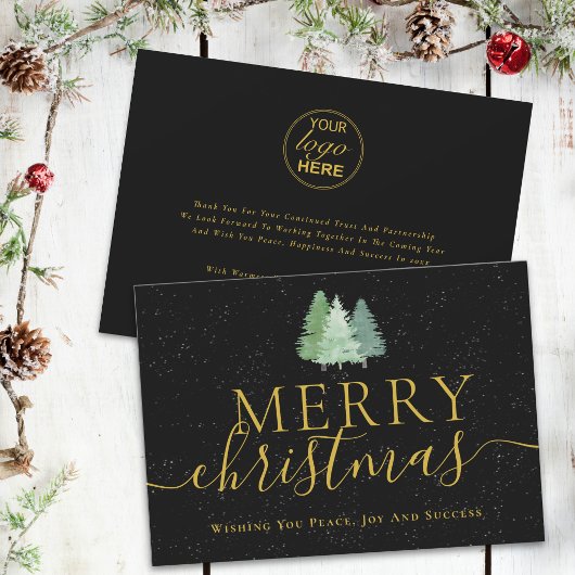 Kerstbomen Bedrijfslogo Gouden Script Feestdagenkaart