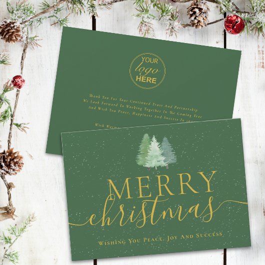 Kerstbomen Bedrijfslogo Gouden Script Feestdagenkaart