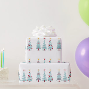 Kerstbomen blauw cadeaupapier