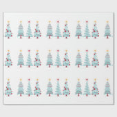 Kerstbomen blauw cadeaupapier (Vlak)