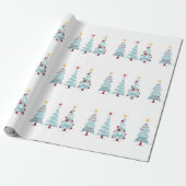 Kerstbomen blauw cadeaupapier (Uitgerold)