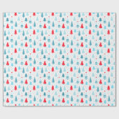 kerstbomen blauw rood roze omslagpapier cadeaupapier (Vlak)