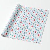 kerstbomen blauw rood roze omslagpapier cadeaupapier (Uitgerold)