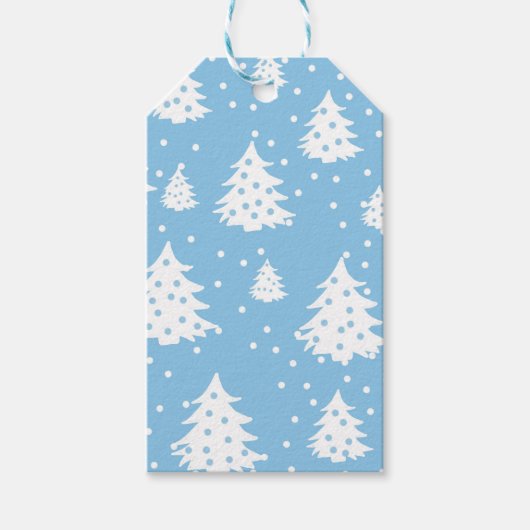 Kerstbomen Blauw wit patroon Cadeaulabel (Voorkant)