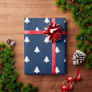 kerstbomen blauw wit patroon schattig geschenk cadeaupapier